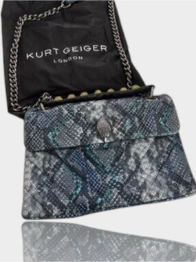 Kurt Geiger 🪢RARE❗️XL Blue and Grey Snake-Print Crossbody Bag EUC